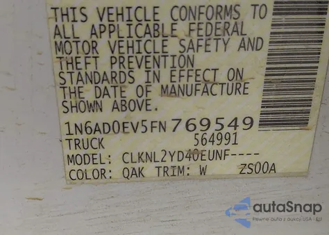 2015 Nissan Frontier Sv из США, поврежденный, VIN 1N6AD0EV5FN769549